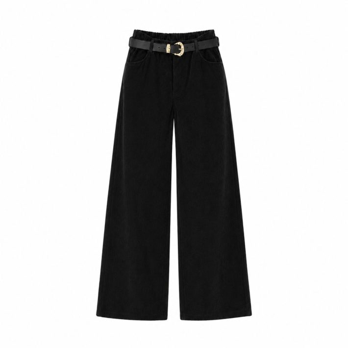 Pantalon palazzo pana con cinturon